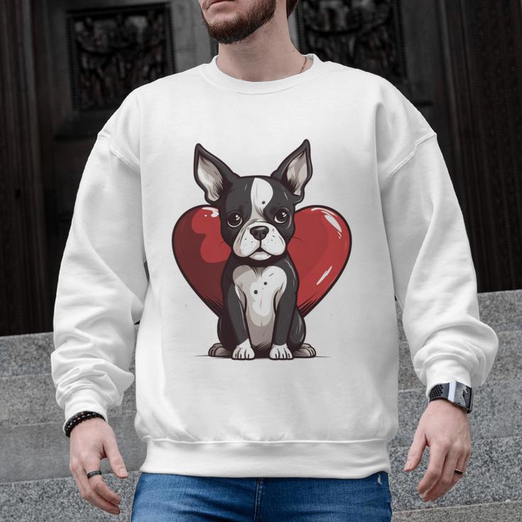 Boston Terrier Mom Dad Bostie Dog Lover Valentines Day Men Graphic Sweatshirt
