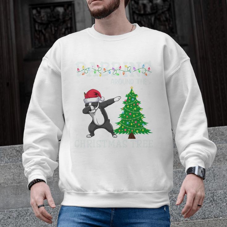Boston Terrier Santa Hat Dabbing Around The Christmas Tree Men Graphic Sweatshirt