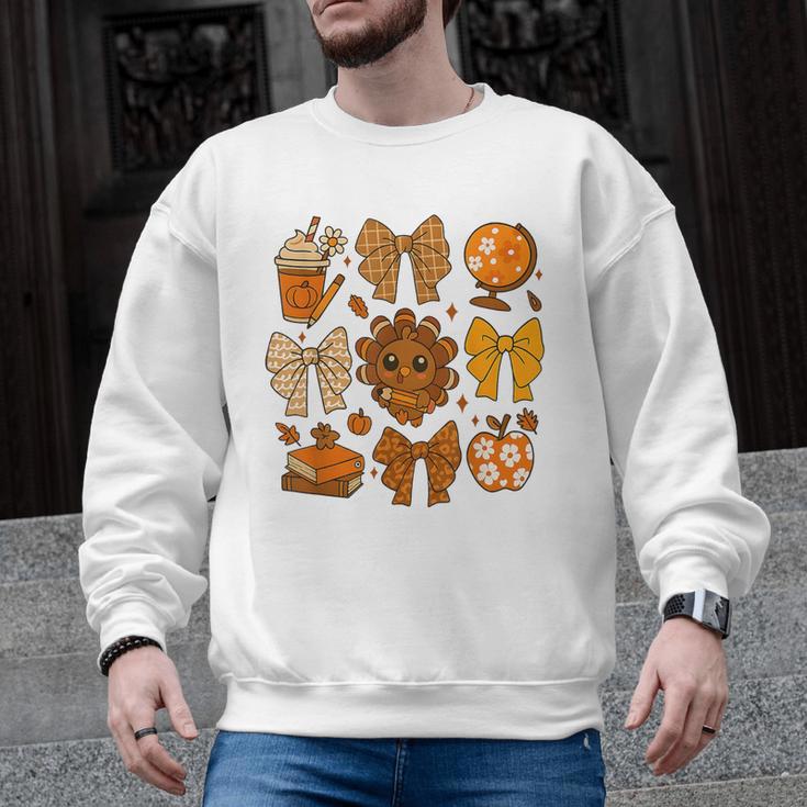Coquette Teach Teacher Bows Thanksgiving Turkey Fall Autumn Men Graphic Sweatshirt
