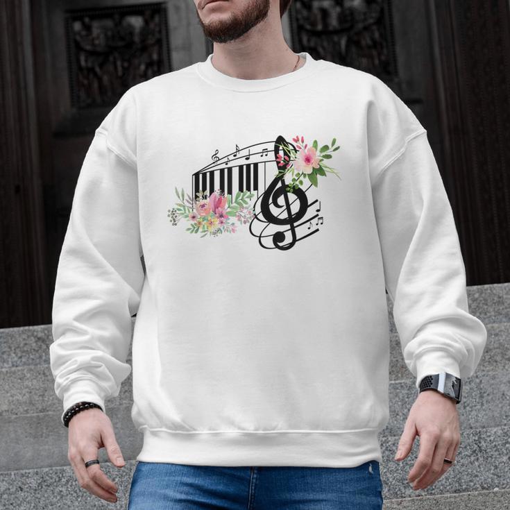 Cut Music Teacher Shirt With a Piano Keys Notes And Flowers Men Graphic Sweatshirt