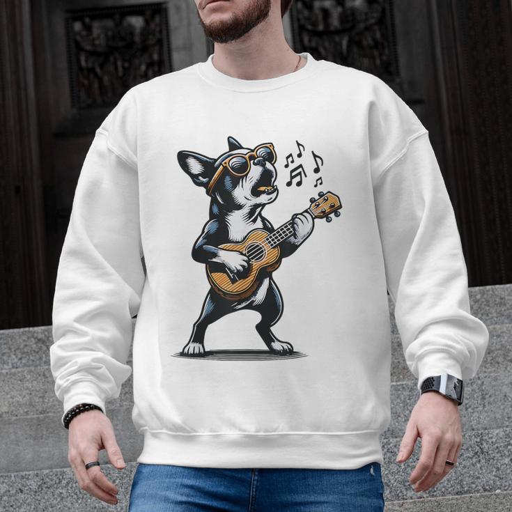 Dog Playing Guitar Singing Boston Terrier  For Men Women Girls Kids Men Graphic Sweatshirt