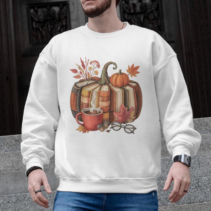 Fall Book Pumpkin Retro Reading Halloween Teacher Men Graphic Sweatshirt