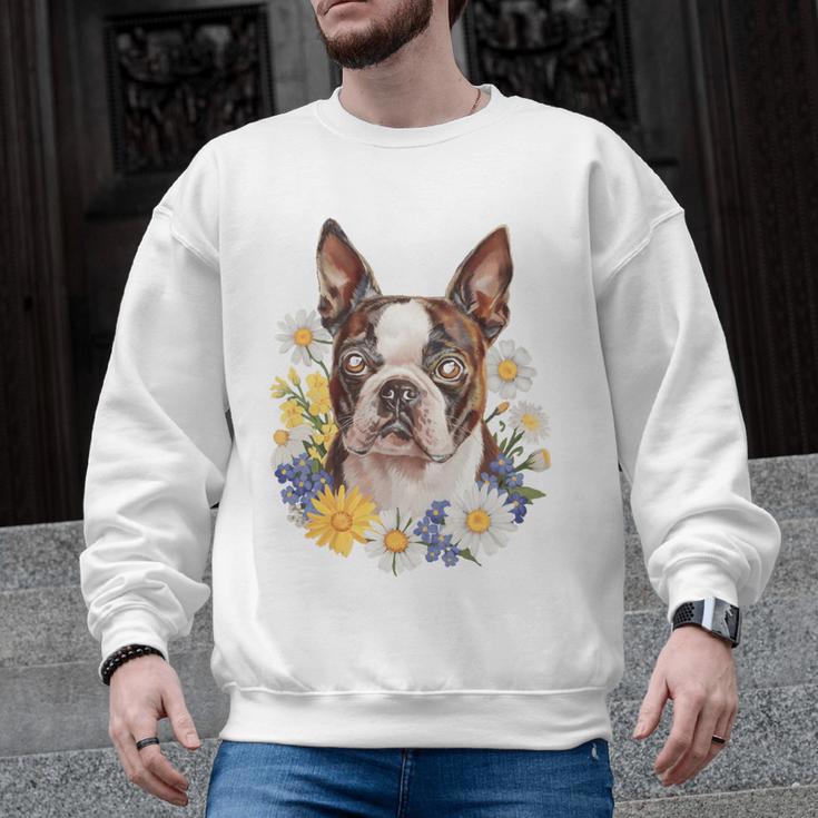 Floral Boston Terrier Men Graphic Sweatshirt, trending gift