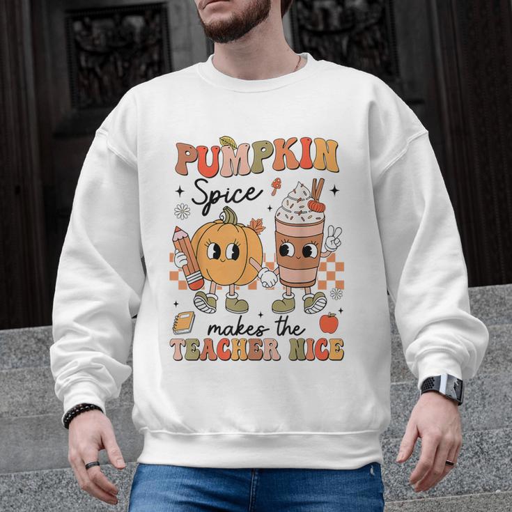 Groovy Pumpkin Spice Makes Teacher Nice Fall Thanksgiving Men Graphic Sweatshirt