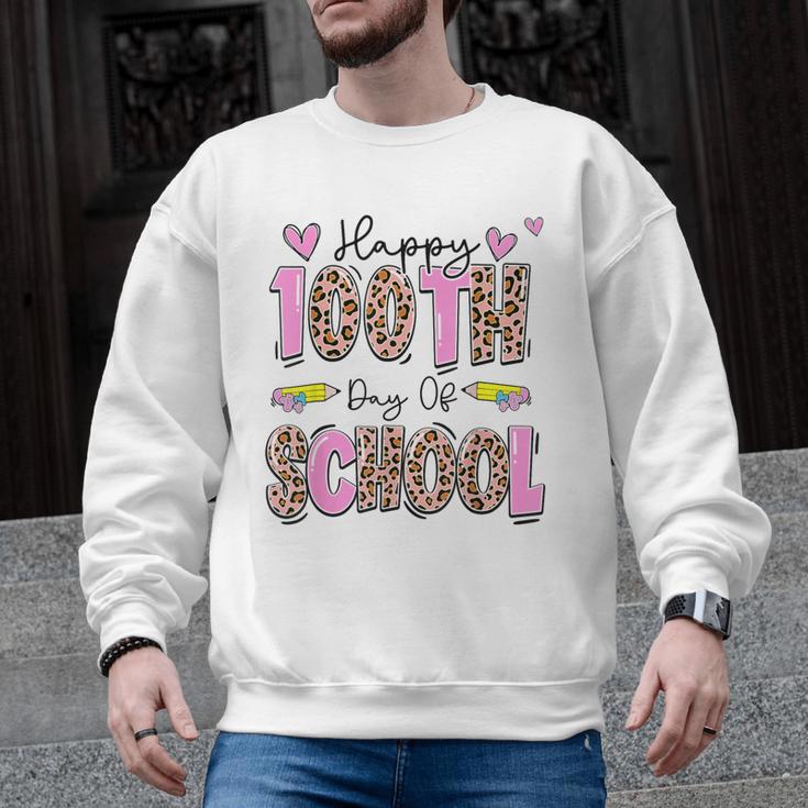 Happy 100th Day Of School Leopard Print Teacher Student Kids Men Graphic Sweatshirt