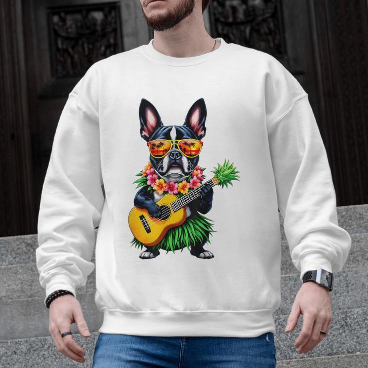 Hawaiian Boston Terrier & Pineapple Ukulele Summer Vacation Men Graphic Sweatshirt, trending gift