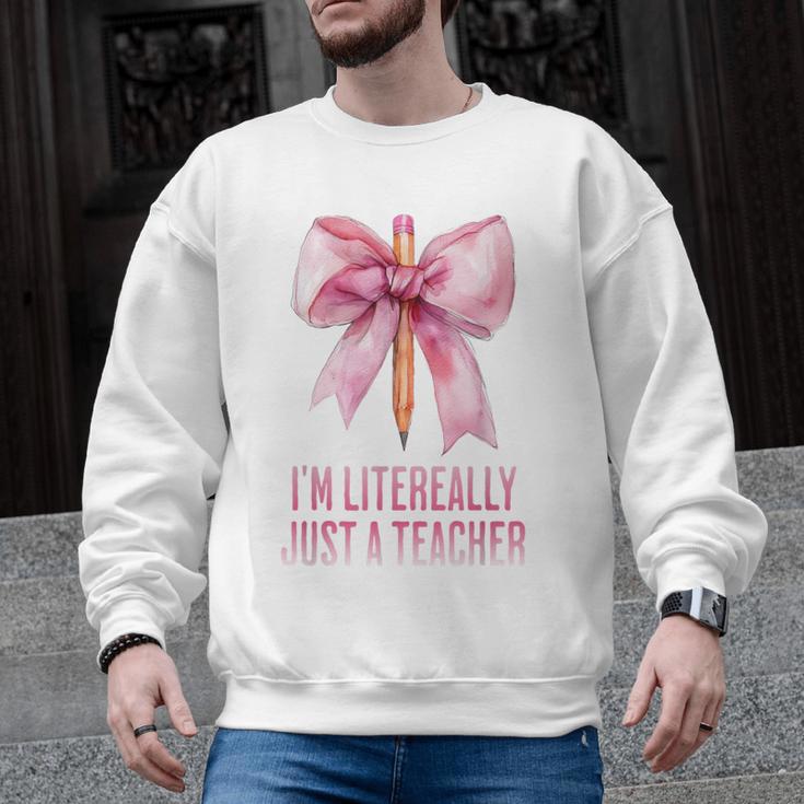 I'm Literally Just a Teacher Pencil Coquette Bow School Men Graphic Sweatshirt