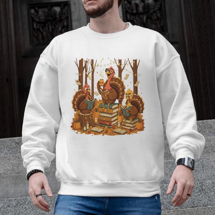 Librarian Turkey Reading Book Fall Thanksgiving Teacher Book Men Graphic Sweatshirt