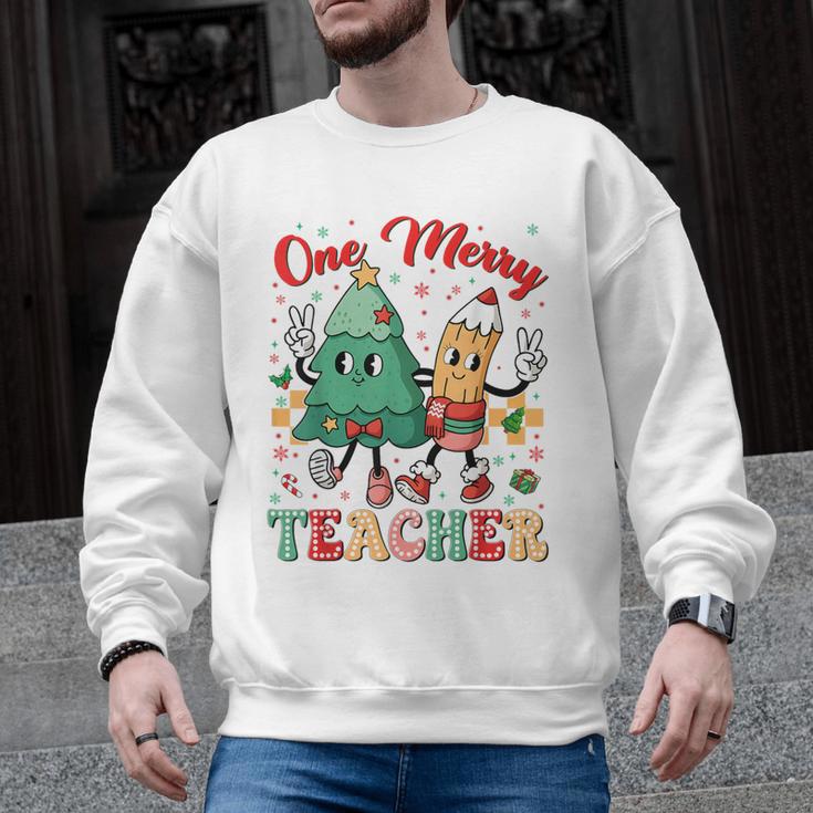 One Merry Teacher Groovy Christmas Tree Pjs Xmas Teacher Men Graphic Sweatshirt