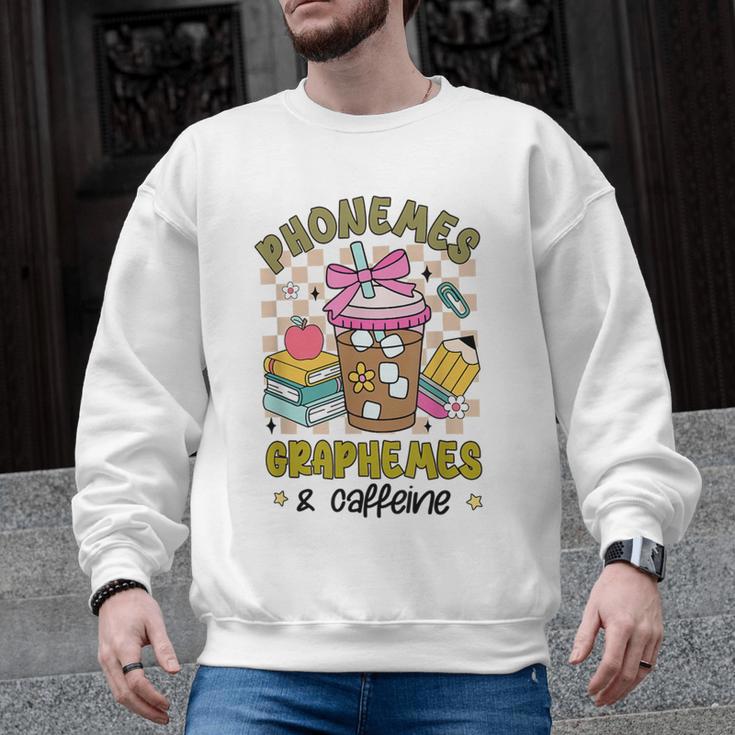 Phonemes Graphemes Caffeine Back To School Reading Teacher Men Graphic Sweatshirt