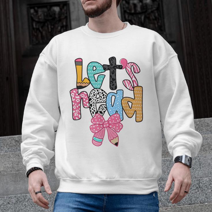 Lets Read Reading Teacher Back To School Literacy Pencil Bow Men Graphic Sweatshirt