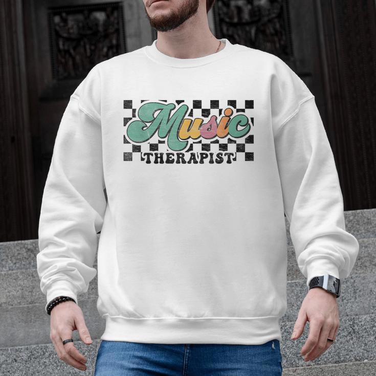 Retro Checkered Music Therapist Squad Music Therapy Teacher For Men Women Men Graphic Sweatshirt