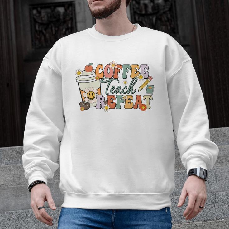 Retro Grovvy Coffee Teach Repeat Teacher Men Graphic Sweatshirt