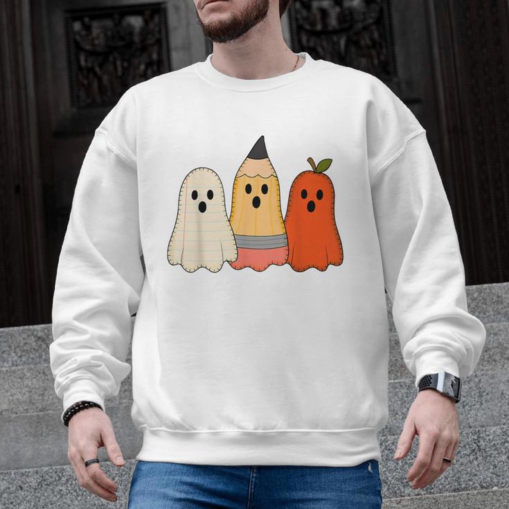 Retro Pencil Ghost Boo Spooky Teacher Halloween Costume Men Graphic Sweatshirt