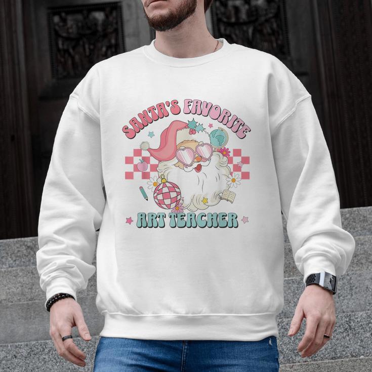 Retro Pink Christmas Santa's Favorite Art Teacher Artist Men Graphic Sweatshirt