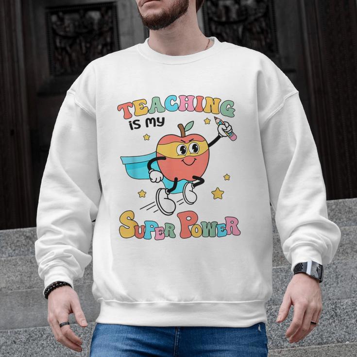 Retro Teaching Is My Superpower Apple Teacher Appreciation Men Graphic Sweatshirt
