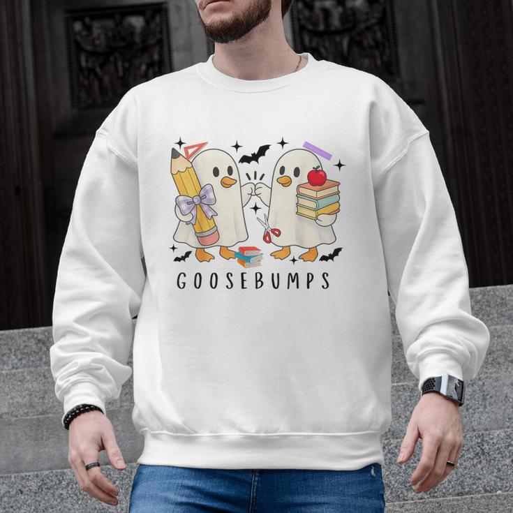 Silly Goose Spooky Teacher Halloween Cute Goosebumps Men Graphic Sweatshirt