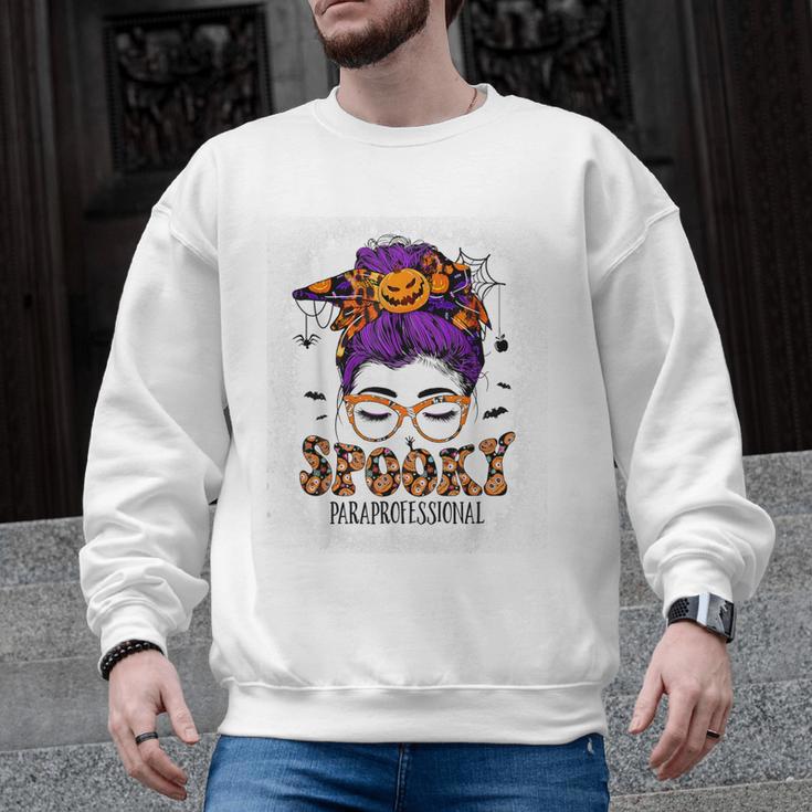 Spooky Paraprofessional Life Halloween Messy Bun Teacher For Men Women Men Graphic Sweatshirt