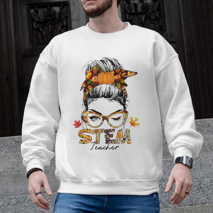 STEM Teacher Messy Bun Fall Vibes Autumn Thanksgiving Men Women Men Graphic Sweatshirt