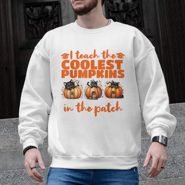 I Teach The Cutest Pumpkins Halloween Teacher Cat Lover Men Graphic Sweatshirt