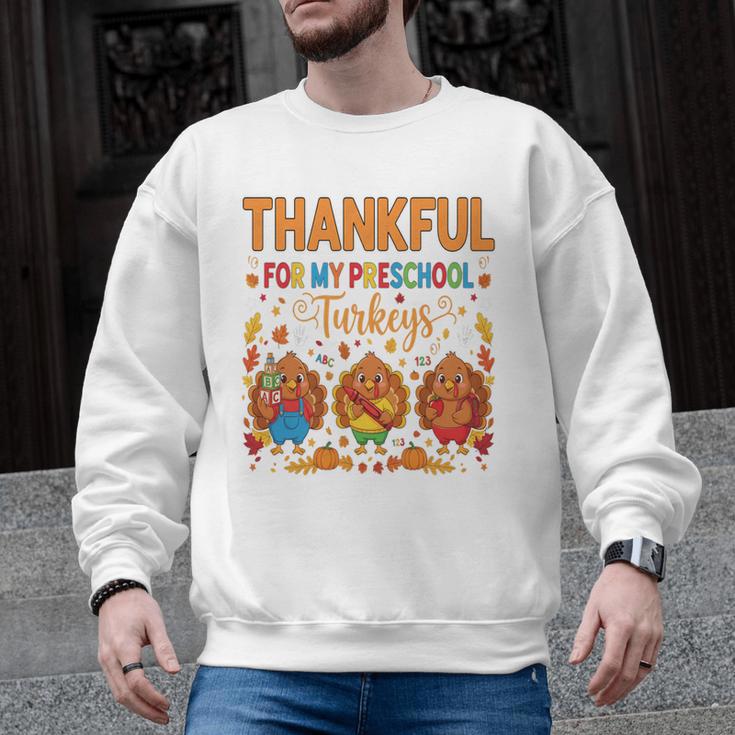 Teach Thanksgiving Teacher Thankful For My Preschool Turkeys Men Graphic Sweatshirt