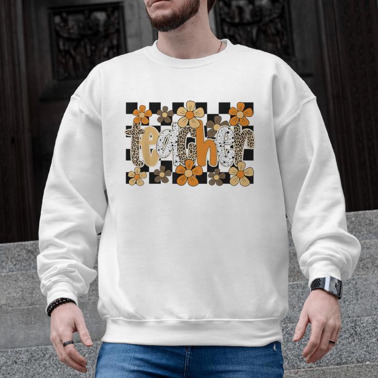 Teacher Appreciation Boho Floral Leopard Checkered Men Graphic Sweatshirt