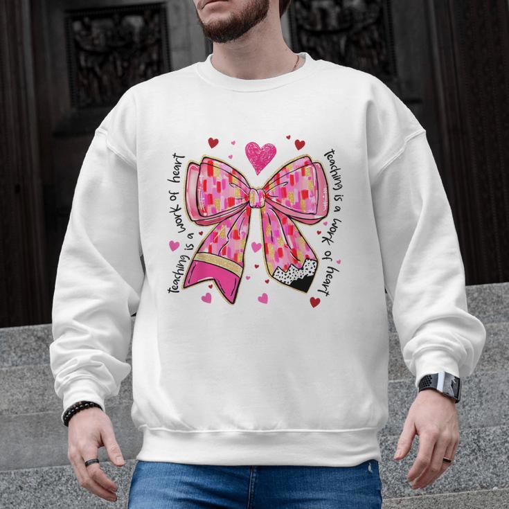 Teaching Is A Work Of Heart Pencil Bow Teacher Valentine Men Graphic Sweatshirt