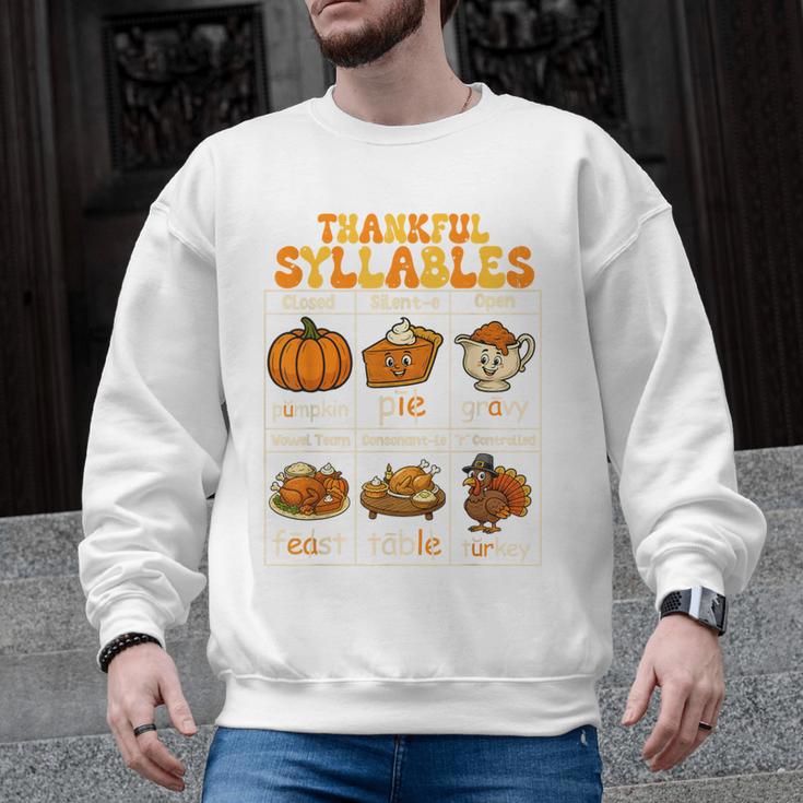 Thankful Syllables Teacher Thanksgiving Educational Kids Men Graphic Sweatshirt