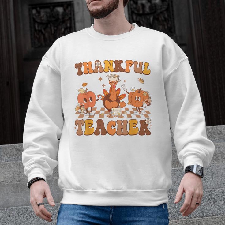 Thankful Teacher Retro Groovy Thanksgiving Fall Women Men Men Graphic Sweatshirt
