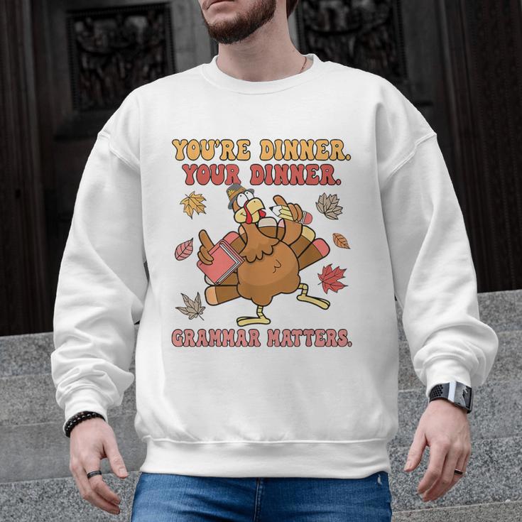Thanksgiving Grammar Thankful English Teacher Fall Turkey Men Graphic Sweatshirt