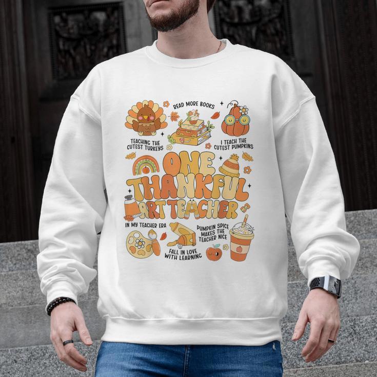 Thanksgiving One Thankful Art Teacher Fall Groovy Men Women Men Graphic Sweatshirt