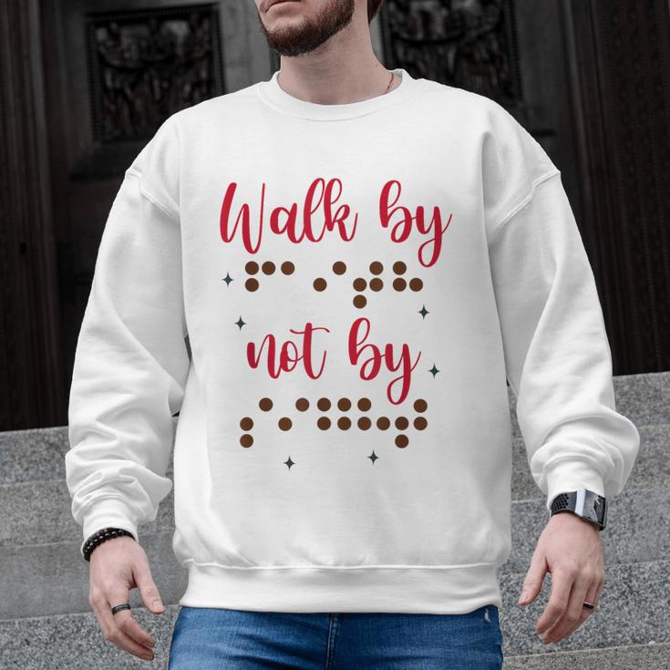 Visually Impaired Teacher Braille Bible Verse Walk By Faith Men Graphic Sweatshirt