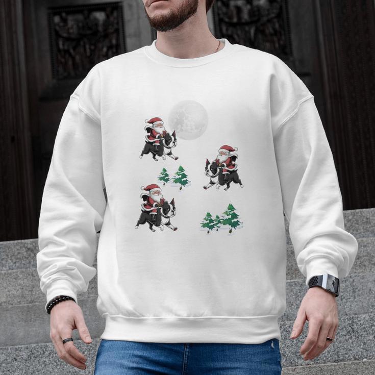 Xmas Tree Santa Riding Boston Terrier Christmas Men Graphic Sweatshirt