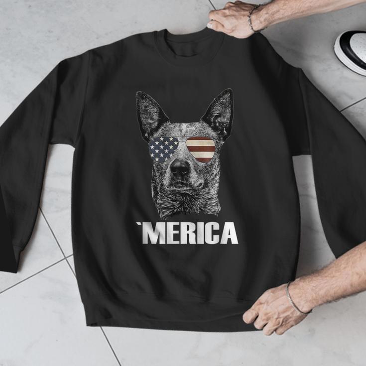 4th July Blue Heeler Dog Merica Patriotic USA Flag Cute Men Graphic Sweatshirt, funny design