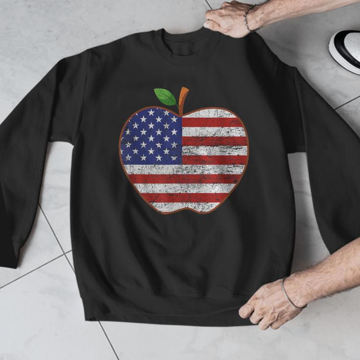 American Flag Teachers Students Apple 4th Of July Vintage Men Graphic Sweatshirt, funny design