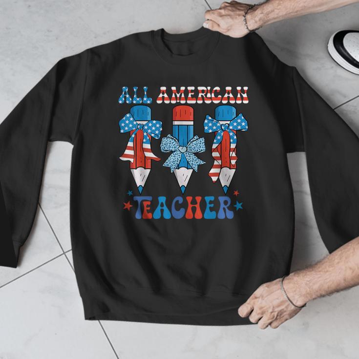 All American Teacher Pencil Coquette Bow USA Flag Teachers Men Graphic Sweatshirt, funny design All American Teacher Pencil Coquette Bow USA Flag Teachers Men Graphic Sweatshirt, funny design