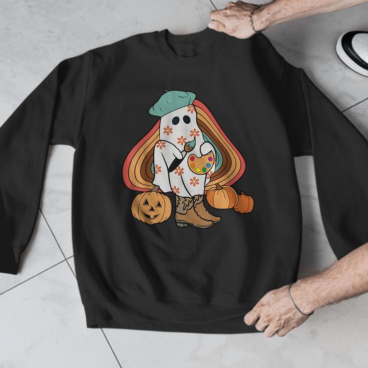Art Teacher Painting Brushes Retro Pumpkin Ghost Artist Men Graphic Sweatshirt, funny design