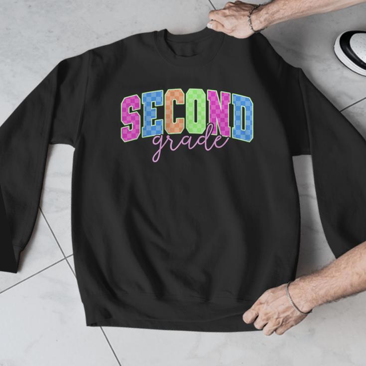 Back To School Neon Checkered Second Grade Colorful Teacher Men Graphic Sweatshirt, funny design Back To School Neon Checkered Second Grade Colorful Teacher Men Graphic Sweatshirt, funny design