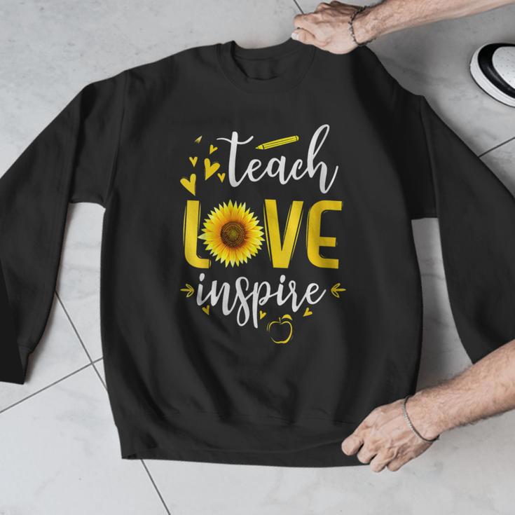 Back To School Teach Love And Inspire Teacher Sunflower Men Graphic Sweatshirt, funny design Back To School Teach Love And Inspire Teacher Sunflower Men Graphic Sweatshirt, funny design