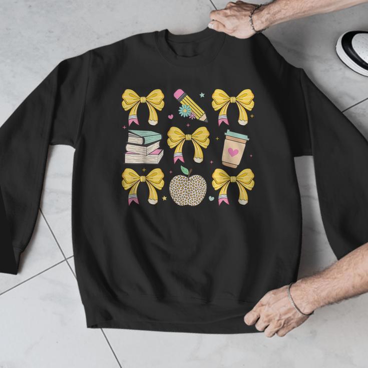 Back To School Yellow Bows Book Coffee Leopard Apple Teacher Men Graphic Sweatshirt, funny design