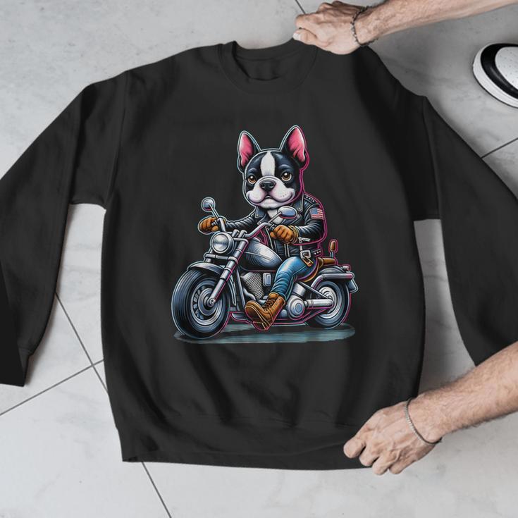 Biker Boston Terrier Dog Riding Motorbike Men Graphic Sweatshirt, Boston Terrier Riding Gifts, funny design