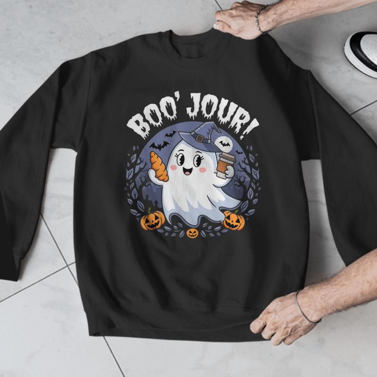 Boo Jour Ghost Halloween French Teacher Cute Coffe Croissant Men Graphic Sweatshirt, funny design