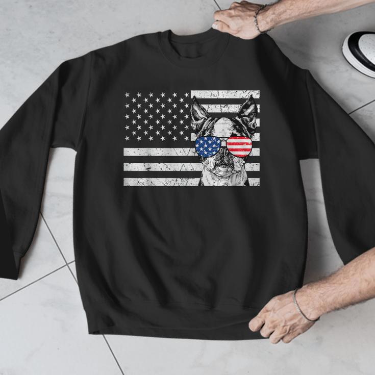Boston Terrier Dog 4th Of July US American Flag Patriotic Men Graphic Sweatshirt, Patriotic Boston Terrier Gifts, American Boston Terrier Gifts, Boston Terrier 4th Of July Gifts, funny design