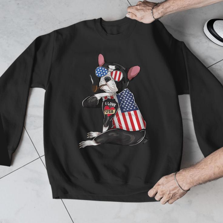 Boston Terrier Dog Merica 4th Of July Usa American Flag Men Men Graphic Sweatshirt, American Boston Terrier Gifts, Boston Terrier 4th Of July Gifts, funny design