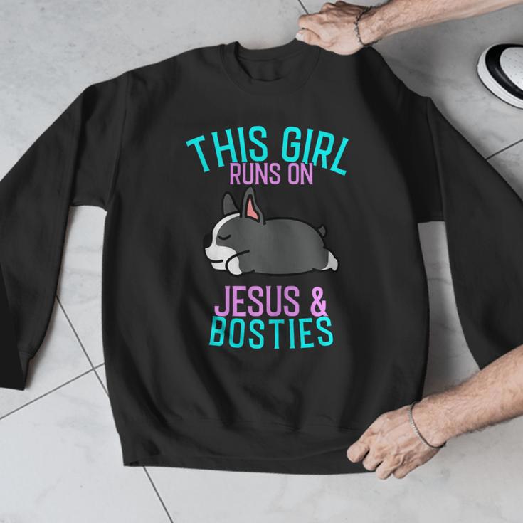Boston Terrier This Girl Runs On Jesus And Boston Terriers Men Graphic Sweatshirt, funny design