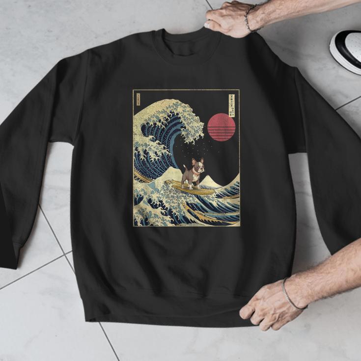 Boston Terrier Japanese Kanagawa Wave Surf Dog Men Graphic Sweatshirt, funny design