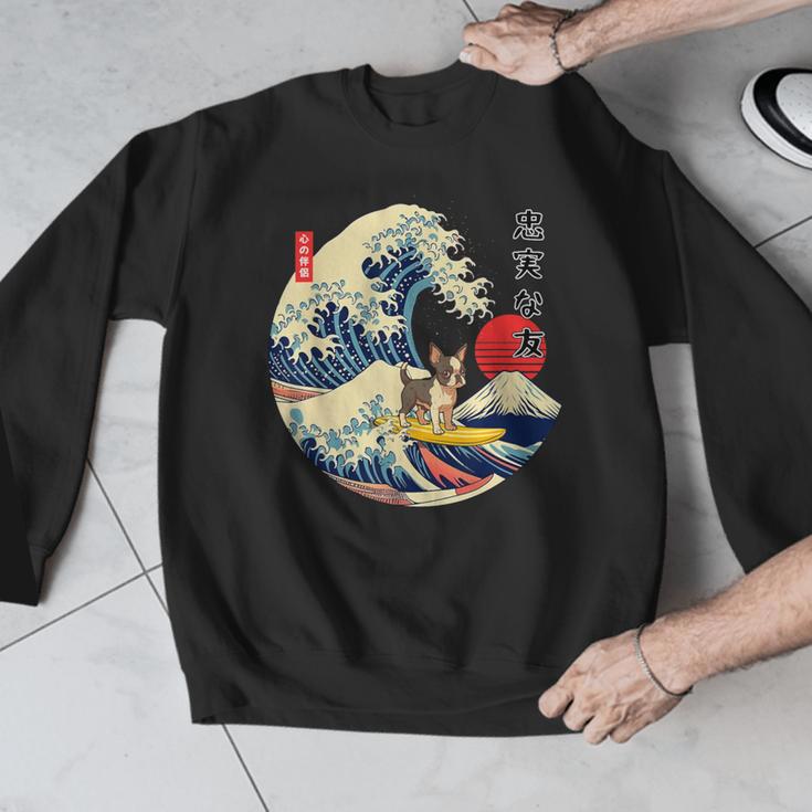 Boston Terrier Japanese Kanagawa Wave Surf Loyal Dog Men Women Kids Men Graphic Sweatshirt, funny design