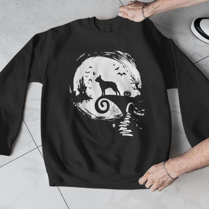 Boston Terrier And Moon Halloween Costume Dog Lover Men Graphic Sweatshirt, Boston Terrier Halloween Gifts, funny design