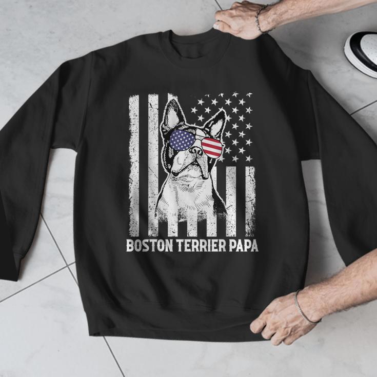 Boston Terrier Papa Cool Dog Lover USA American Flag Men Women Men Graphic Sweatshirt, American Boston Terrier Gifts, funny design