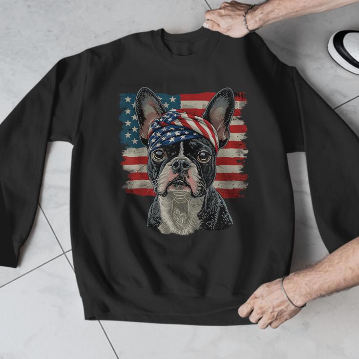 Boston Terrier Patriotic 4th Of July USA American Flag Men Graphic Sweatshirt, Patriotic Boston Terrier Gifts, American Boston Terrier Gifts, Boston Terrier 4th Of July Gifts, funny design